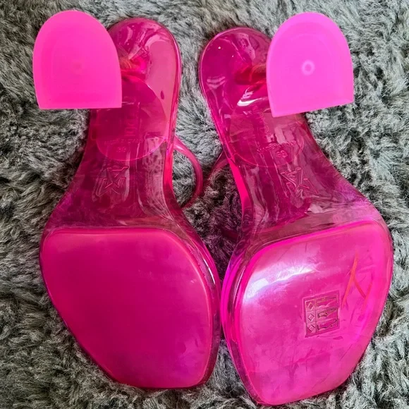 Amina Muaddi Brito PVC Heeled Sandals EU 38 US 7.5 Hot Pink Barbie New - Picture 9 of 10